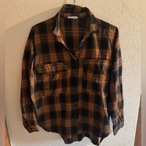 12th Tribe plaid shirt, brown and black, OS (oversized)